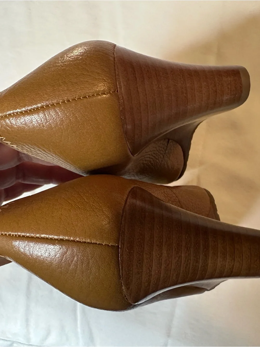 Tory Burch Sally 2 Peep Toe Wedge Pumps Tan Brown Leather Cognac Logo Size 7